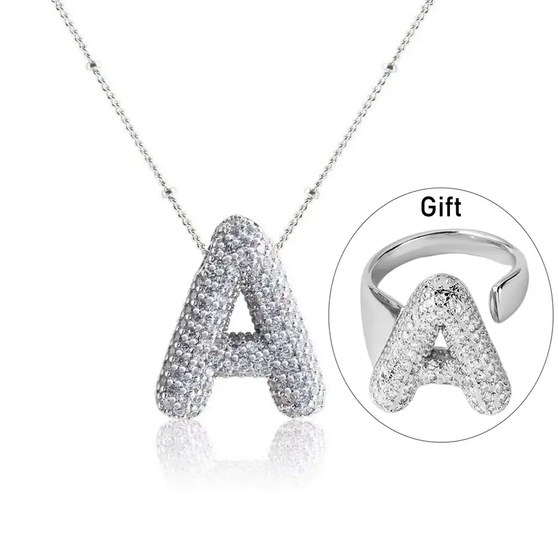 Unisex Style Fit Dainty Initial Necklace with Zircon Letter Pendant, Full-Alphabet Personalized Silver Adult Jewelry, Birthday & Daily Wear Artificial Gemstone Necklace
