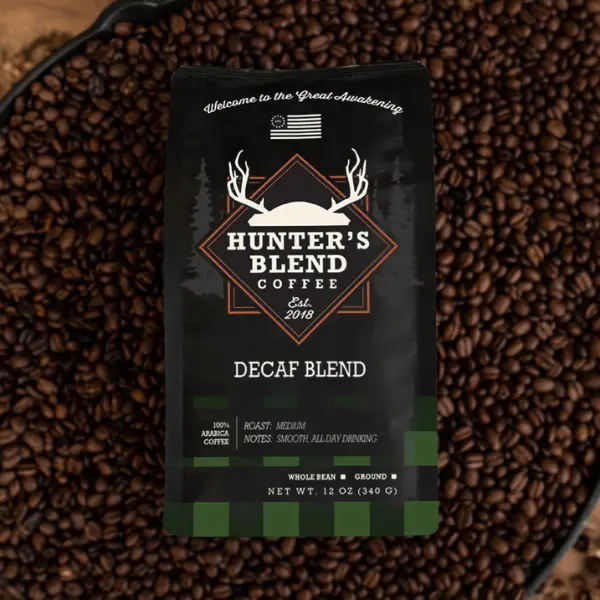 Hunter’s Blend Decaf (Medium Roast) Smooth Rich Flavor | 100% Arabica Coffee | 12oz | Whole Bean or Ground