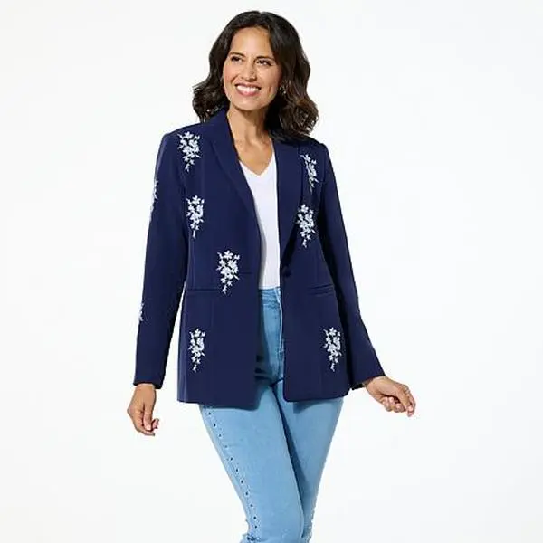 G by Giuliana Black Label Embroidered Woven Blazer