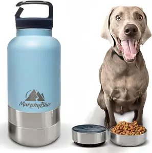 MurphyBlue 32oz Insulated Dog Water Bottle - Portable Large Travel Dog Canteen with 2 Detachable Bowls, Leak-Proof & BPA Free