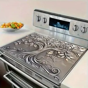 JOYFINITY Tree-Shaped Stove Cover Protective Heat-Resistant Non-Slip Anti-Scratch Polyester Rubber Mat 28.4*20.5in Easy Clean Kitchen Top Cover American Retro Style
