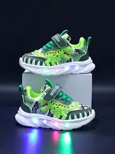 Halloween Tyrannosaurus Rex Light-Up Kids Shoes, Boys' Sporty Glow Sneakers, Anti-Slip Soft Sole Casual Footwear for Spring & Fall, LED Shoes