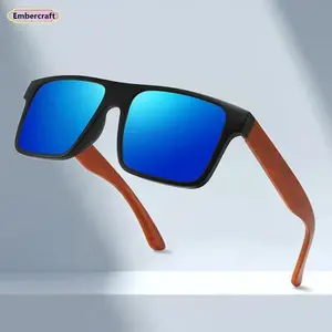 Polarized Sunglasses with Wooden Arms, Retro Oversized Square Frame UV400 Protection Sunglasses for Men and Women, Lightweight Fashion Eyewear for Driving, Fishing, Beach and Outdoor Activities