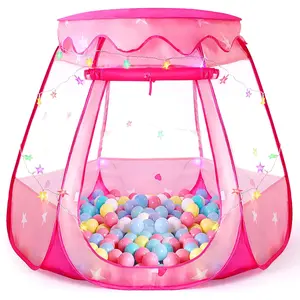 Pop Up Princess Tent with Colorful Star Lights for 1-3 Year Olds Birthday Gift Foldable Ball Pit with Carrying Bag Indoor Outdoor Play Tent for Baby Girls 12-18 Months
