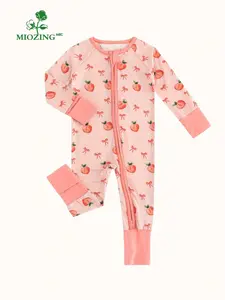 MIOZING Baby Jumpsuit Pink Peach Heart Pajamas Girls' Bamboo Fiber Floral Print Sleepwear Set Soft Comfortable Halloween Outfit