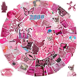 100Pcs Preppy Stickers Hot Pink Y2k Stickers Aesthetic Vinyl Waterproof Sticker for Water Bottle Laptop Phone Computer Skateboard Suitcase Gifts for Girls Youth Kids