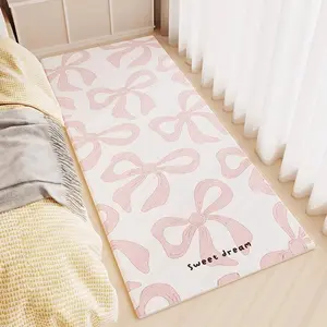 Cream Bow Print Rug, Modern Simple Fashion, Easy Clean Plush Carpet, Home Decor for Living Room Bedroom Sofa Tea Table, Decorative Area Rug