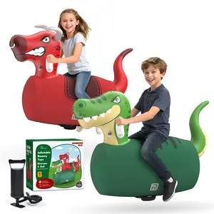2 PCS Inflatable Bouncy Pals Dinosaur & Bull Hopper with Pump, Giant Ride-On Jumping Animals Toys, 220lbs Capacity, Indoor/Outdoor Bouncers for Kids Ages 5+, Fun Birthday Gift for Boys Girls