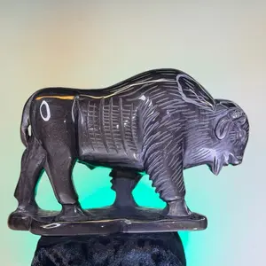 Hand-Carved Silver Sheen Obsidian American Bison Figurine The Spirit of the Plains Edition Unique Artwork Cool Stuff