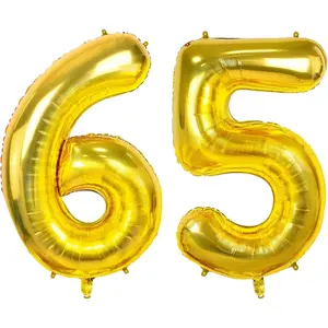 40 Inch Gold Foil Helium Number 65 Balloons for 65th Birthday Party Anniversary Decorations for Women Men Mother Dad
