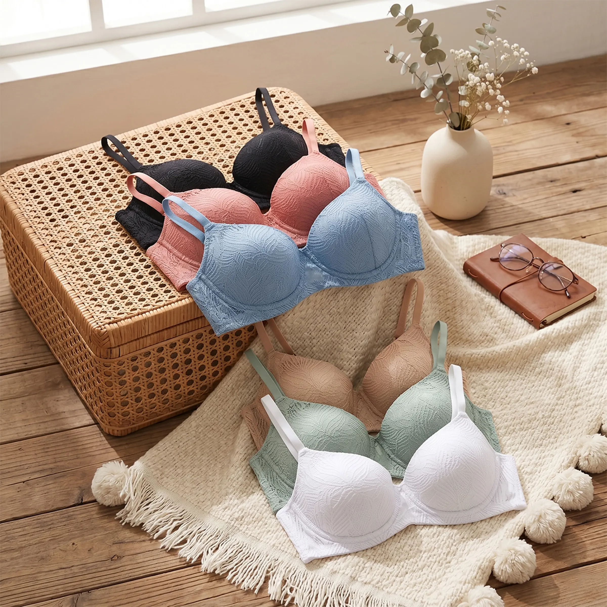6PCS Jacquard Underwire Bra for Women Plus Size Friendly Comfortable Breathable Daily Wear Adjustable Fit Natural Shaping 32B-40D Soft Breathable Fabric Smoothing Reliable Support Seamless Padding Durable Easy Care Versatile Occasion Wear - Cotton