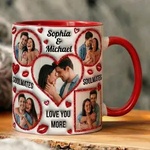 Personalized Couple Photo Mug with Names, Custom Love Collage Mug, Soulmates Coffee Mug, Anniversary Valentine Gift