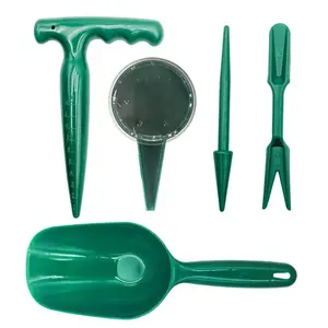 Horticultural nursery set, 1 punch +1 5-speed adjustable seeder-hand-held soil punch, a reusable horticultural planting tool with both punching and sowing functions, made of grass green-green plastic, suitable for vegetable planting,