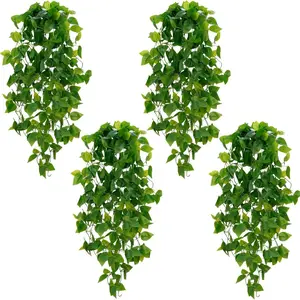 4pcs Artificial Hanging Plant, Faux Pothos Vines Hanging Plant Greenery for Wall Home Living Room Indoor Outdoor Decor