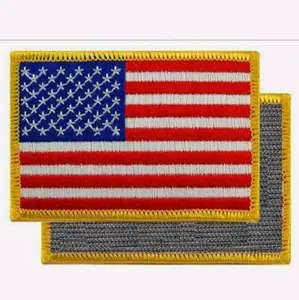 2 pc American Flag Embroidered Patch Gold Border USA 2 pc American Flag Embroidered Patch Gold Border USA