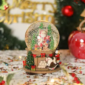 Christmas Santa Snow Water Globe Music Box with LED Light Up Gifts for Kids Girls Women Xmas Colorful Decor High-Grade Resin & Glass Unique Design Music Box Snow Globe with Glitter Water Musical Nutcracker Snow Globe