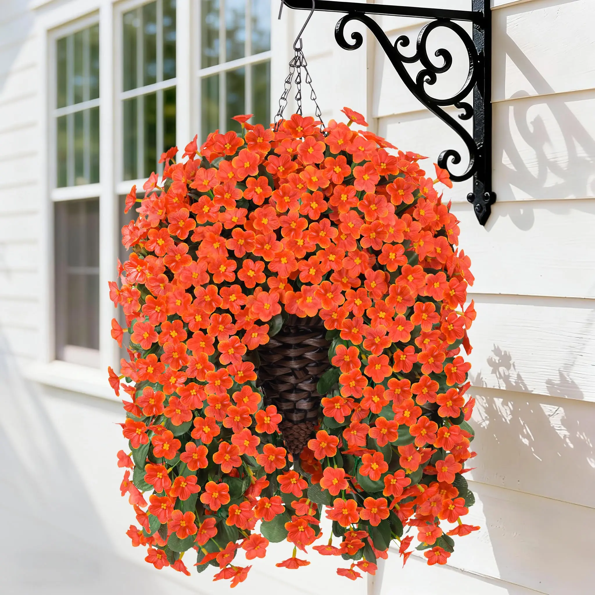Ivydale UV-Resistant Artificial Decorative Hanging Flower Basket - Faux Silk Dark Purple Daisies & Fuchsia Orchid Vines for Home Porch Garden Outdoor Decoration, Dark Purple+Fuchsia Daisy