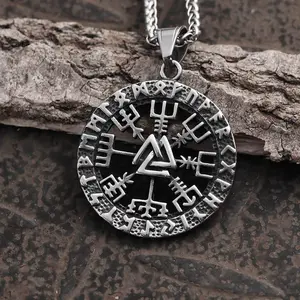 GTHIC Stainless Steel Triangle Valknut Compass Viking Pendant for Men Women Father's Day Birthday Gift