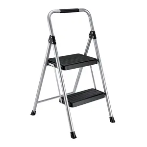 2 Step Ladder Folding Step Stool Foldable Adjustable Black