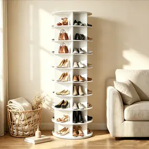 9 Tiers Rotating Shoe Rack Tower, 360° Spinning Shoe Rack, Revolving Storage Round Carousel Display, Freestanding Lazy Susan Organizer Display for Bedroom, Living Room, Entryway, Closet, White