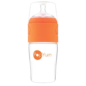 PopYum 9oz Anti-Colic Baby Bottle for Breast and Formula Feeding, Orange, #2 Medium Flow Nipples