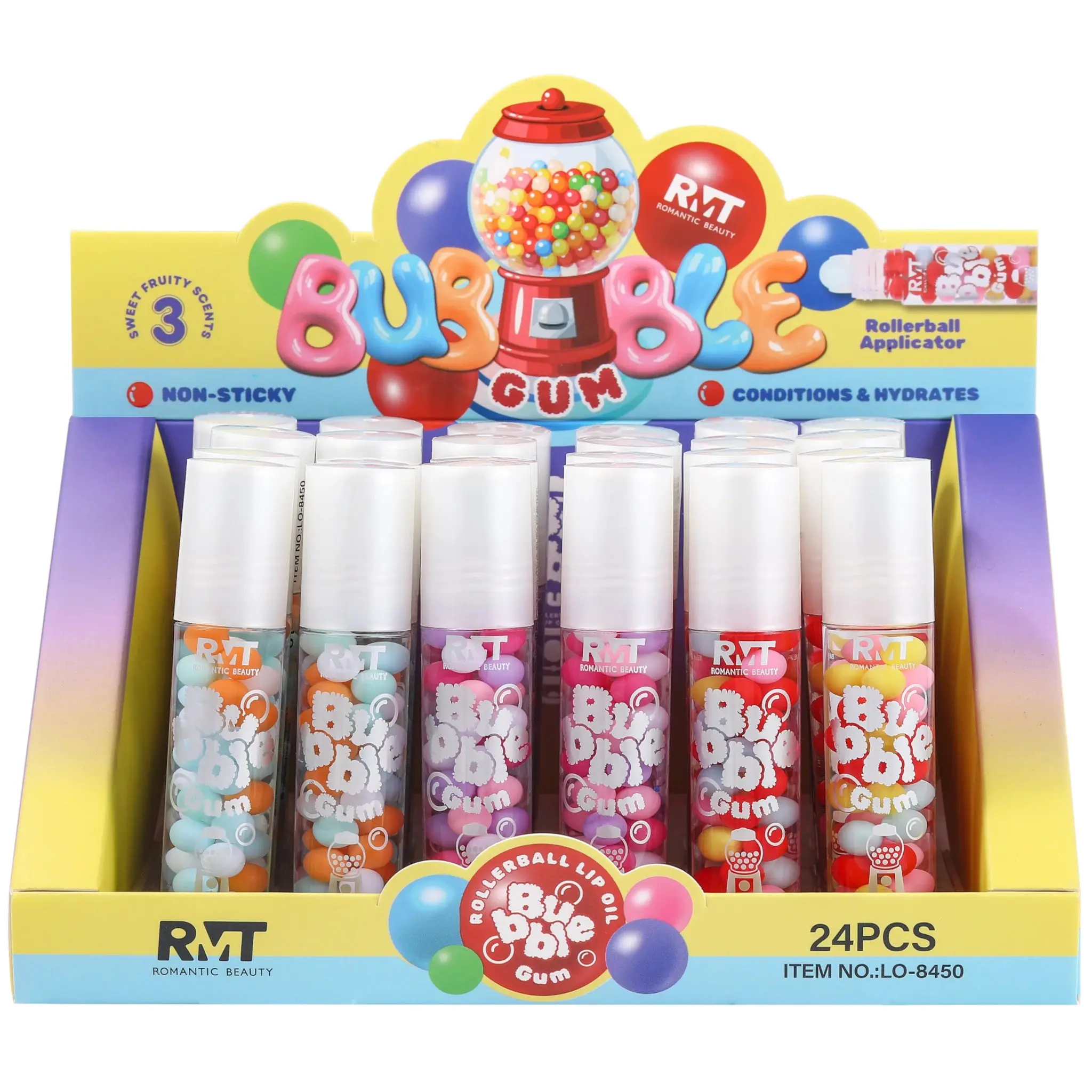 Aceite Labial Bubble Gum Romantic Beauty - Venta al por Mayor Display 24 Unidades (LO-8450)