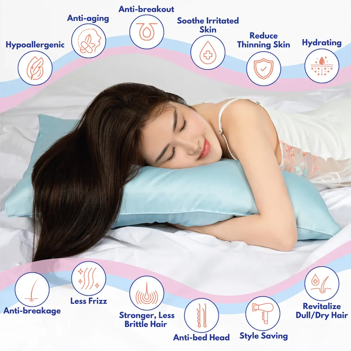 [KA GCG + Paragon Angel]  Copper Infused Pillowcase for Acne, Healthy Hair and Skin, Breathable, Washable