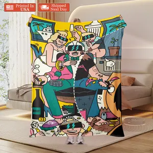 Cozy Flannel Blanket, Vibrant Pop Art Luxury Party & Yacht Scene Throw Blanket, All-Season Warm Rich Life Celebration Blanket for Couch, Bed, Camping & Gift, Aesthetic Bold Graphic Design Home Decor