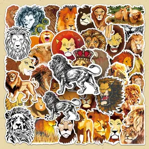 Lion Pattern Sticker, 100pcs/set Cartoon Animal Pattern Decorative Sticker, DIY Decals for Water Bottle, Laptop, Phone Case, Scrapbooking, Journal Making