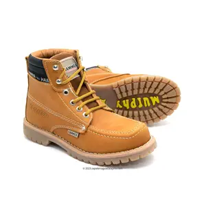 MEN'S 6" SOFT TOE RUBBER SOLE HONEY LEATHER WORK BOOT-MU056