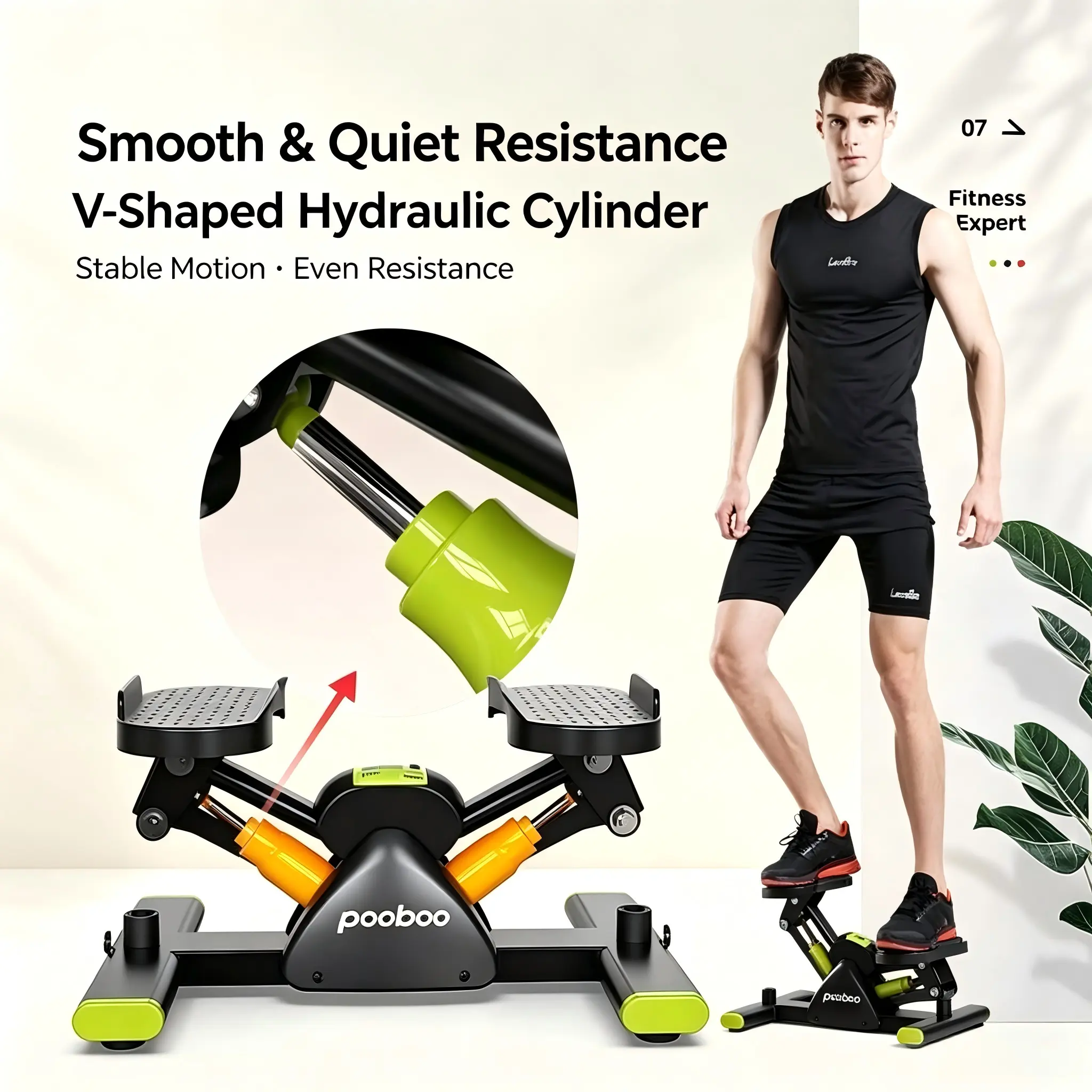 Upgraded Hydraulic Shock-Absorbing Stair Stepper Machine, Compact Twist Action Mini Home Fitness Equipment with Stable Non-Slip Base, Quiet Indoor Trainer for Glutes, Thighs & Legs, Suitable for Home & Office