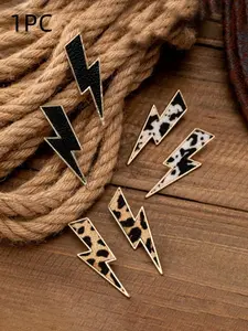 Retro Western Style Women's Fashion Statement Earrings, Exaggerated Lightning and Leopard Cow Print Design, Animal Print Earrings, Unique and Versatile Daily Wear Jewelry, Ear Studs