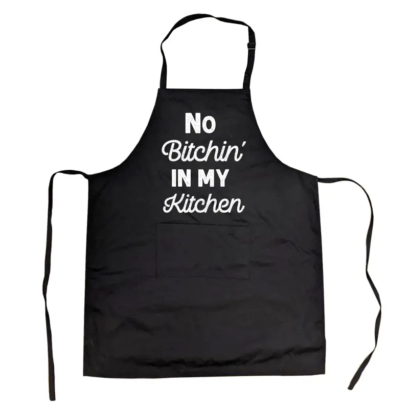 Cookout Apron No Bitchin In My Kitchen Grilling Baking Cooking Gift for Her Mom Funny Aprons Adjustable Graphic Print Funny Food Cover Grilling Apparel for Men Black