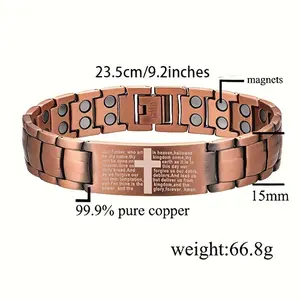 jewelry 1pc Cross Magnetic Bracelets For Men, Copper Bracelets For Men,, Men's Bracelets For Jewelry Gift With Adjustable Sizing Tool