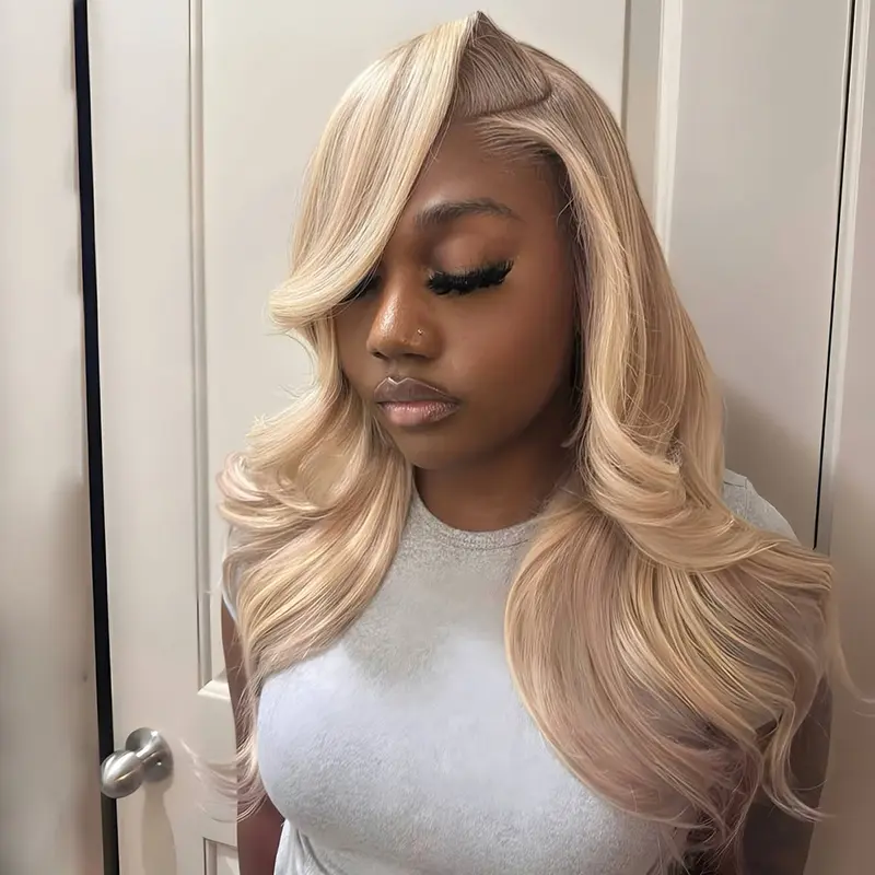 Ash Blonde Wig Human Hair Milk Tea Color Wig 13x6 Body Wave Transparent Lace Front Wigs Human Hair 200% Density Glueless Wigs Human Hair Pre Plucked for Women Can Be Restyled