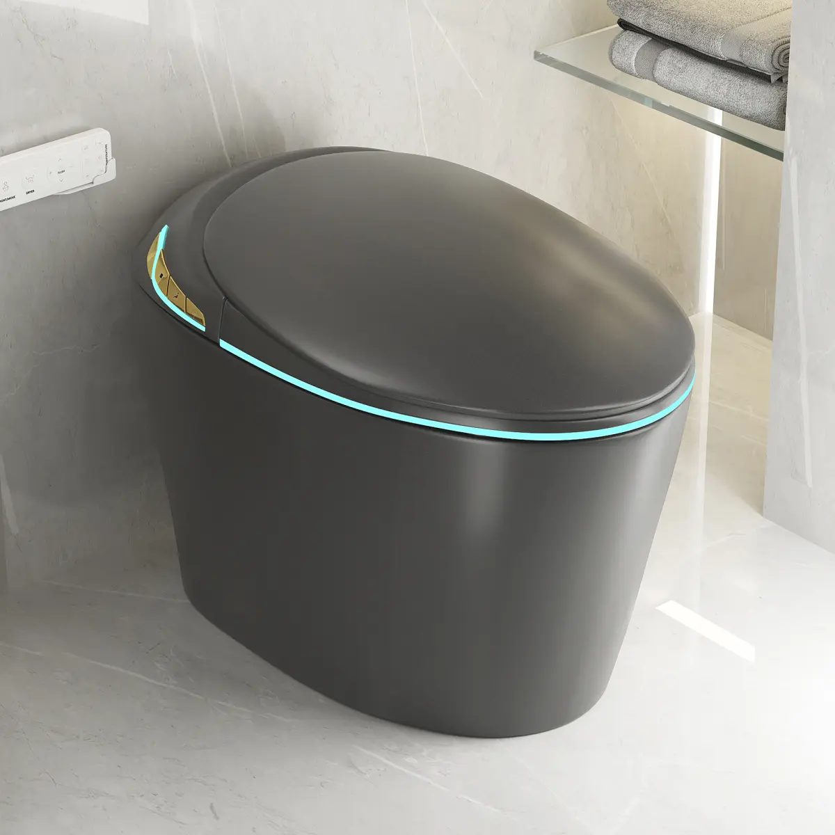 [Bellemave]Unique Smart Toile,  One Piece Toilet with Bidet Built In,Auto Open/Close Seat, Foot Sensor, LED Display,Night Light, Warm Water & Dryer,Grey