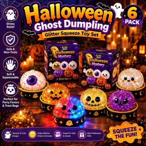 Halloween Ghost Dumpling Squishy Toys, Glitter Squeeze Fidget Toys, Stress Relief Sensory Toys, Halloween Party Favors, Trick or Treat Bag Stuffers & Gifts