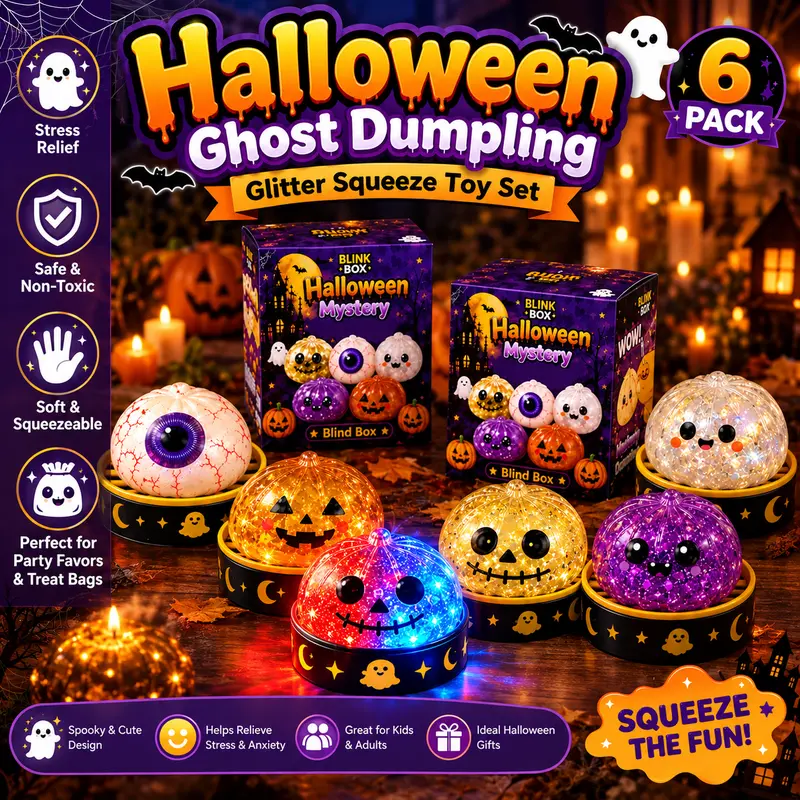 Halloween Ghost Dumpling Squishy Toys, Glitter Squeeze Fidget Toys, Stress Relief Sensory Toys, Halloween Party Favors, Trick or Treat Bag Stuffers & Gifts