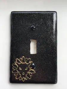 Leo The Lion light switch plate cover for single toggle switch plate cover, black with glitter and gold metallic custom colors available