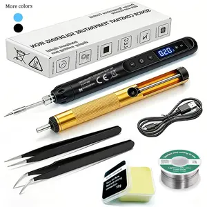 USB Portable Soldering Iron Kit, Miniature Soldering Tool Set, Rechargeable Cordless Iron, LCD Digital Adjustable Temperature, Ideal for Electronics Welding