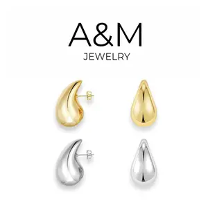 A&M Teardrop Earrings for Women - Gold Plated CZ Hoop Earrings, Chunky Unique Accessory Dangle, Elegant Holiday Jewelry