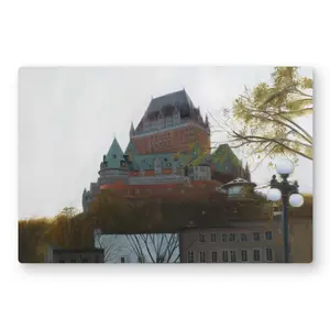Begin Home Decor C1MP1218BI1PRR 12 x 18 in. Le Chateau De Frontenac In Autumn Wall Art - Beige Places Metal Print