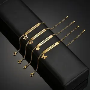 Custom Name Shining Titanium Stainless Steel Lettering Butterfly Star Love-Heart Bracelet or Anklet, Custom Engraved Female Male Children Accessories, For Mother's Day, Children's Day, Friendship, Holiday Gifts, Birthday,Wedding, Graduation ,Random Style