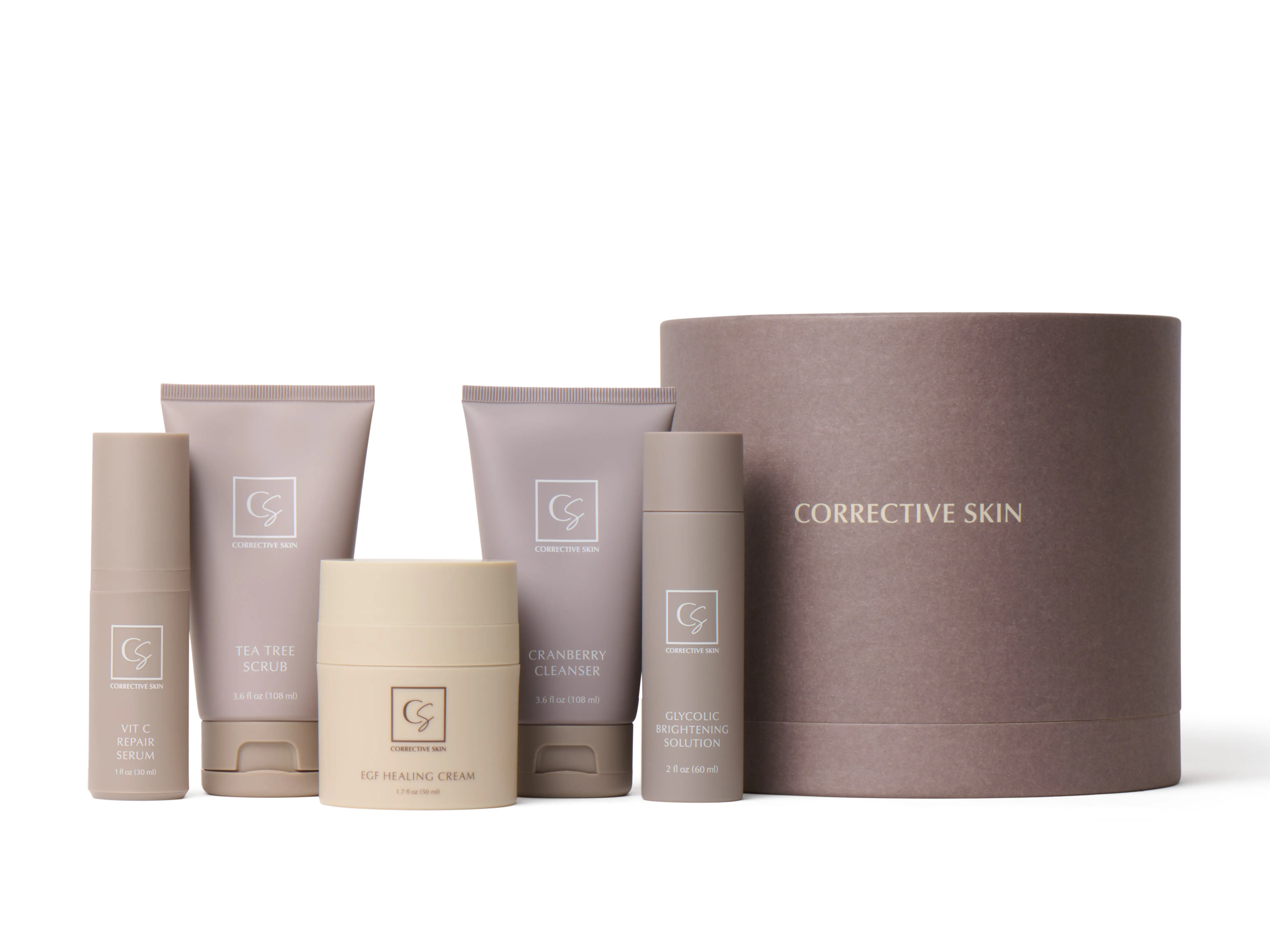 Corrective Skin Starter Bundle – Cranberry Cleanser, Tea Tree Scrub, Glycolic Brightening, Vit C Repair, EGF Healing – Radiant Treatment Kit Cleansing