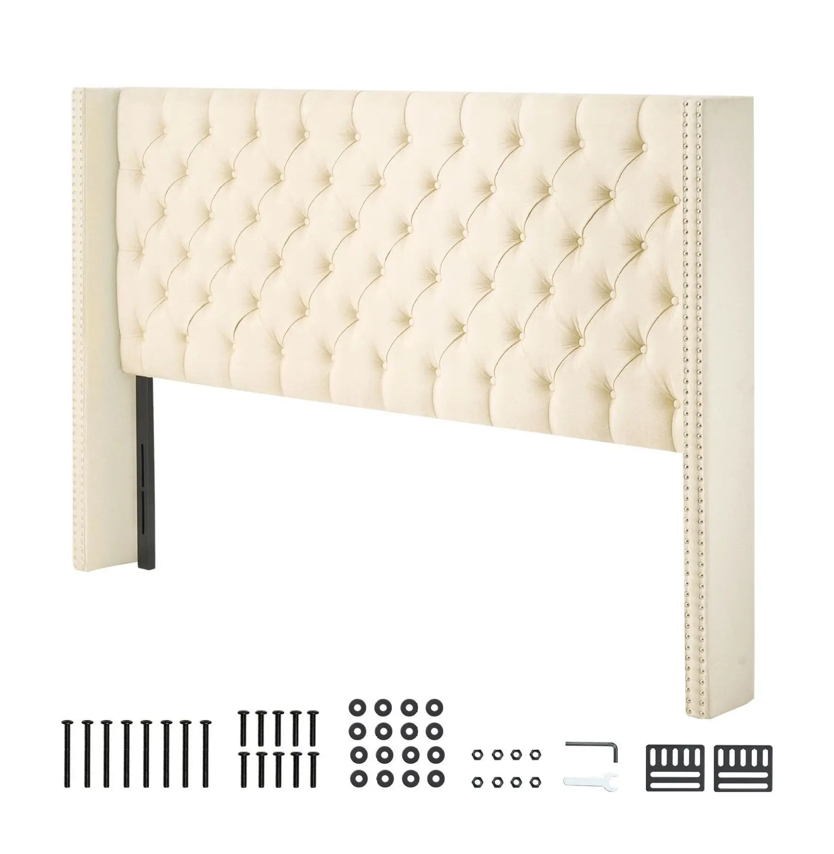 King Headboard, Adjustable Height Diamond Tufted, 84.1" Wide, Cream Linen Upholstery, Bedroom Decor, el & Dorm Use, W84.1 x H54.33-60.24 x D8.27 in King: W84.5xH(54.25-60.75)xD8.5 inch