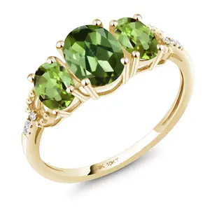 Gem Stone King 10K Yellow Gold Green Tourmaline Green Peridot and Diamond Engagement Ring For Women (1.72 Cttw, Gemstone Birthstone)