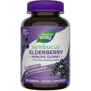 Nature’s Way Sambucus Elderberry Gummies, Immune Support Gummies*, Black Elderberry with Vitamin C and Zinc, 60 Gummies