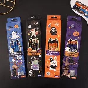Cartoon Kids Eraser Tip Pencil Set, Christmas Holiday Gift Box, Halloween Themed Hb Pencils, Writing Supplies for Children