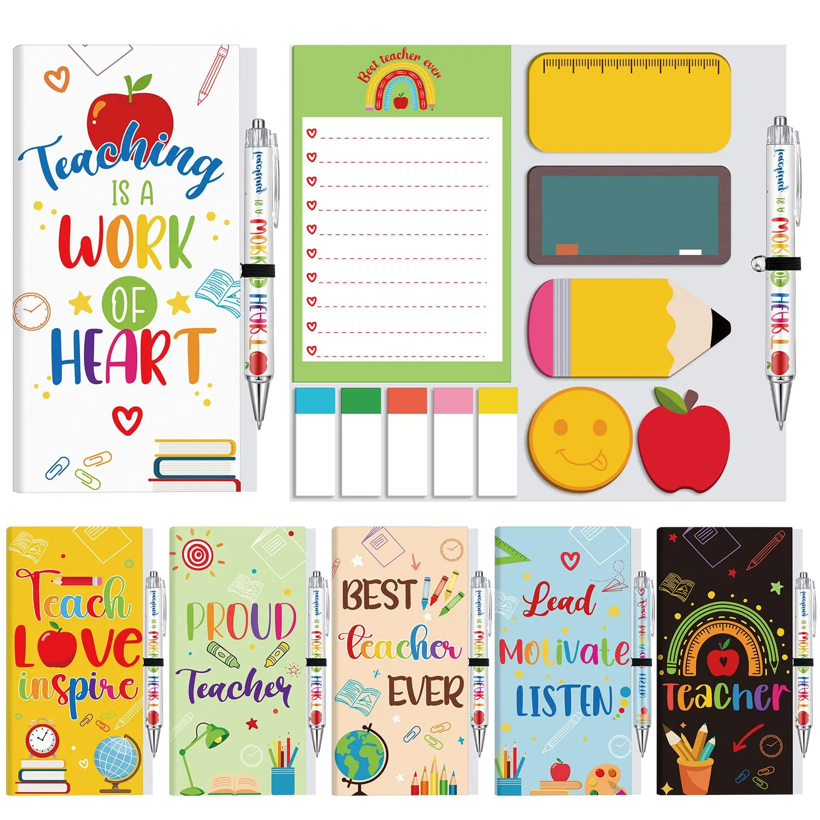 Gejoy Back to School Teacher Gifts Teaching is a Work of Heart Sticky Notes Pen Set Cute Blackboard Pencil Apple Self-Stick Memo Pads Aesthetic Stationery Desk Supplies Teacher Appreciation Gifts for Women Educators 2026