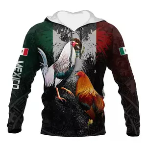 Mexican Flag Rooster Hoodies Cock 3D Print Man Women Fashion Streetwear  Hoodie Pullovers Hooded Sweatshirts Kids Clothing